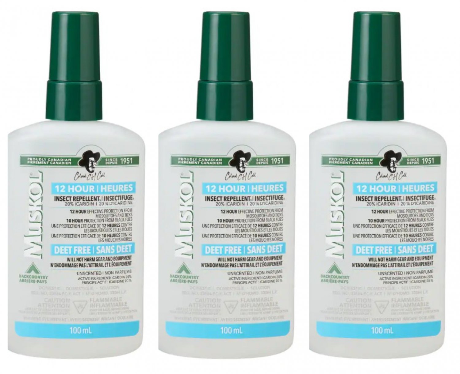 Muskol Insect Repellent Liquid Spray x 3  Count 12 hours duration NO deet -From Canada