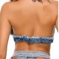 i Bikini Top Normal Swimsuit Open Back Pure Color Blue Halter V Wire