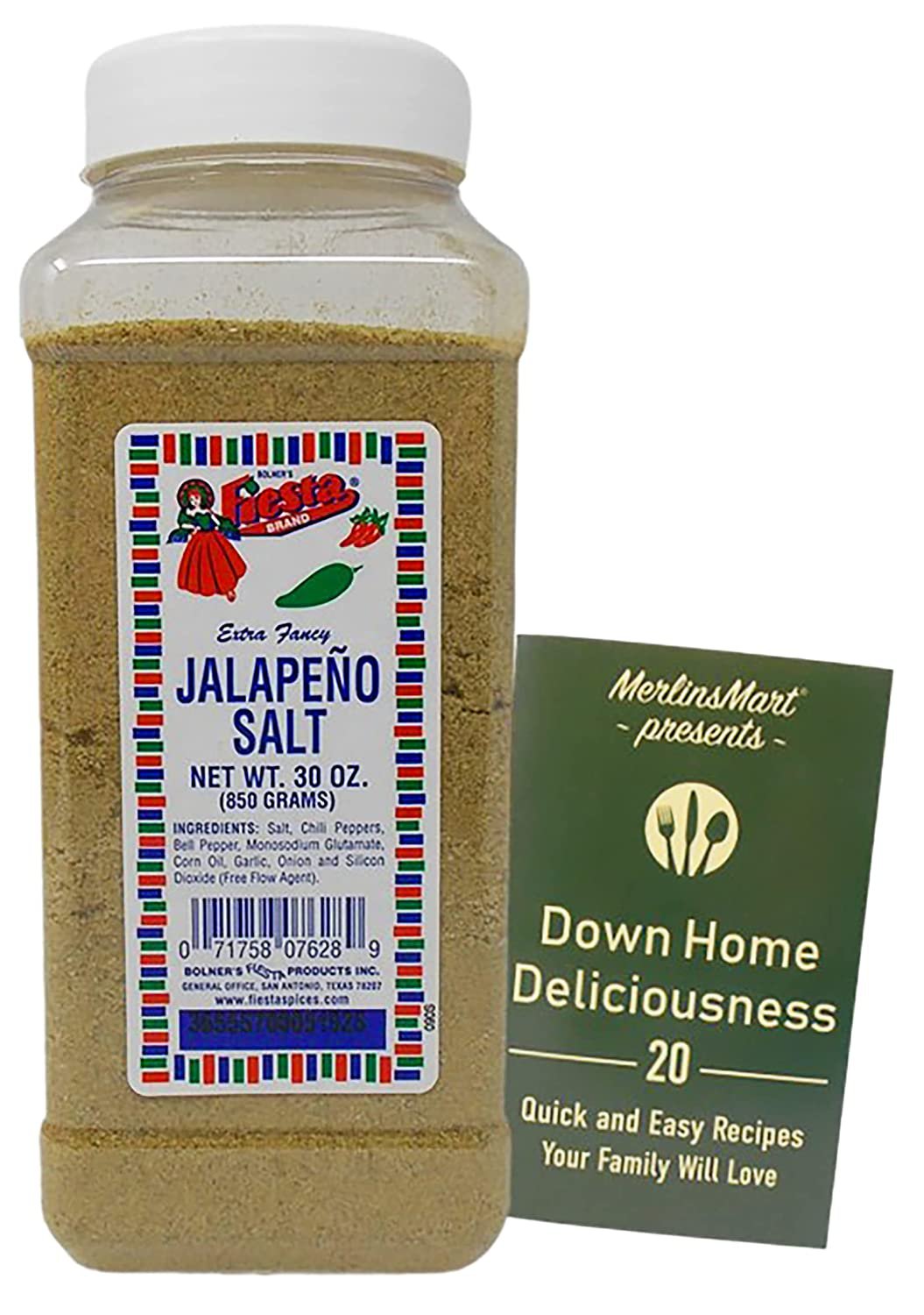 Fiesta Extra Fancy Jalapeno Salt + Recipe Booklet Bundle (30 Ounces)- By bolner's