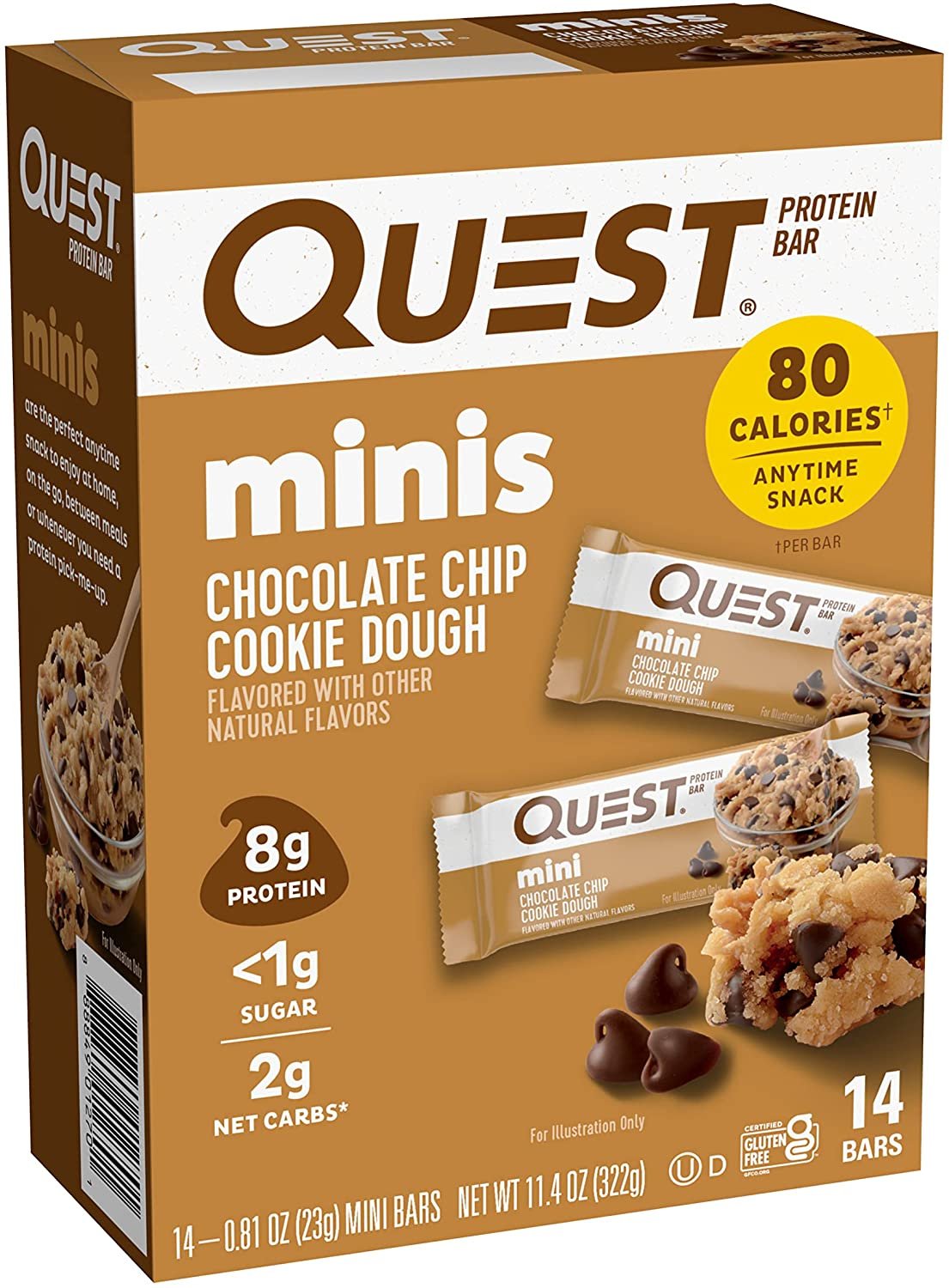 Quest Nutrition Mini Chocolate Chip Cookie Dough Protein Bars, High Protein, Low