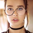Round Semi-Rimless S Shape Women EyeGlasses Big Frame Clear Lens Optical Eyewear