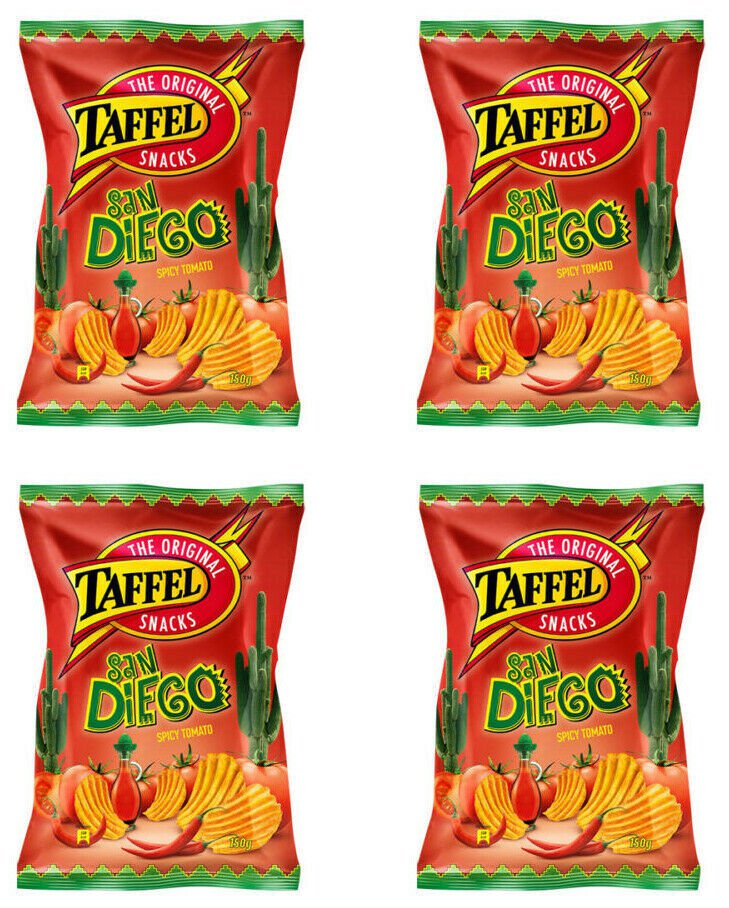 Chip Maniac- TAFFEL San Diego Spicy Tomato Flavor Potato Chips 150g 5.3oz 4 Bags- From Finland