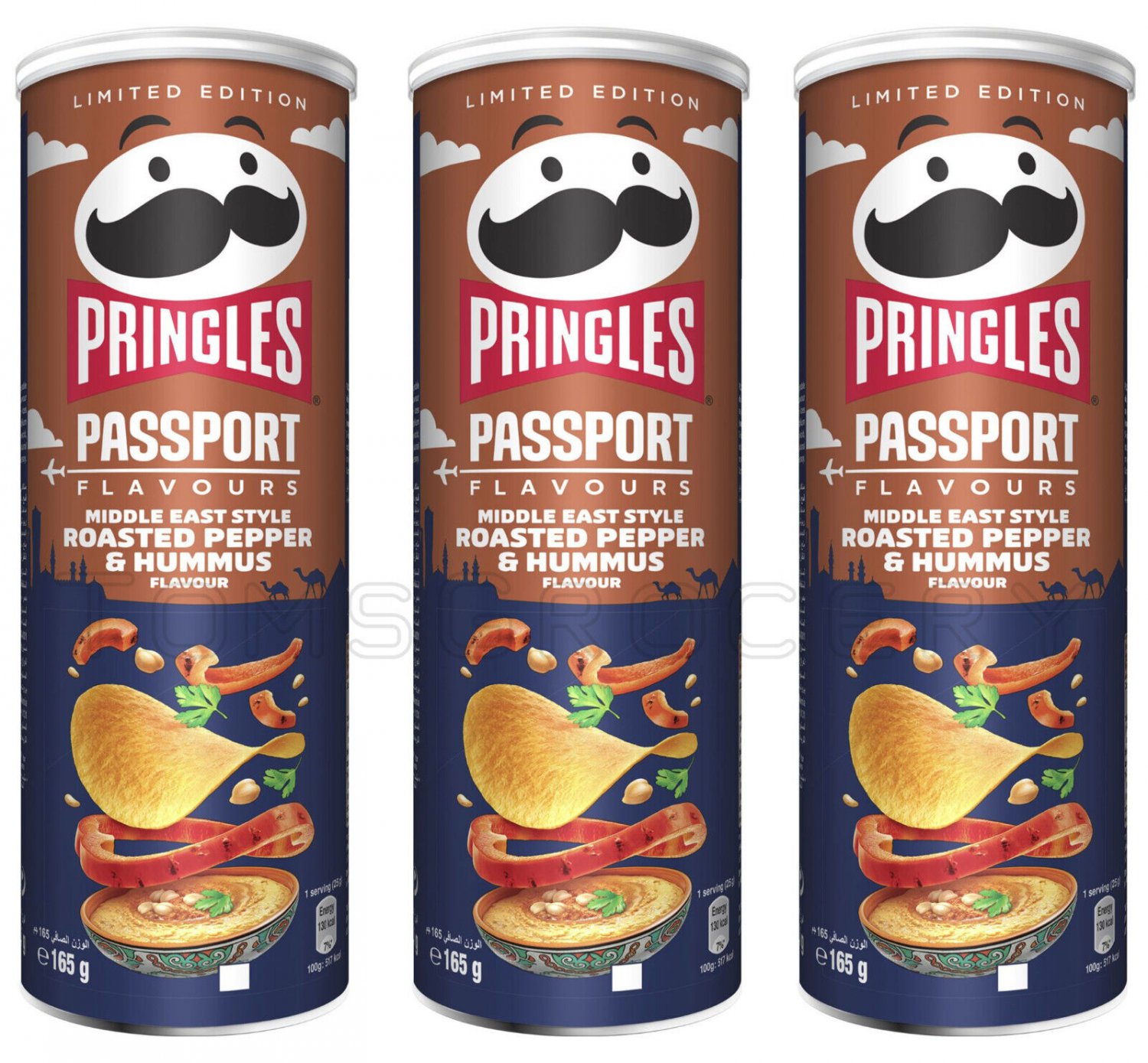 Chip Maniac- PRINGLES Passport Roasted Pepper & Hummus Flavor 165g x 3 cans CANADIAN- From europe