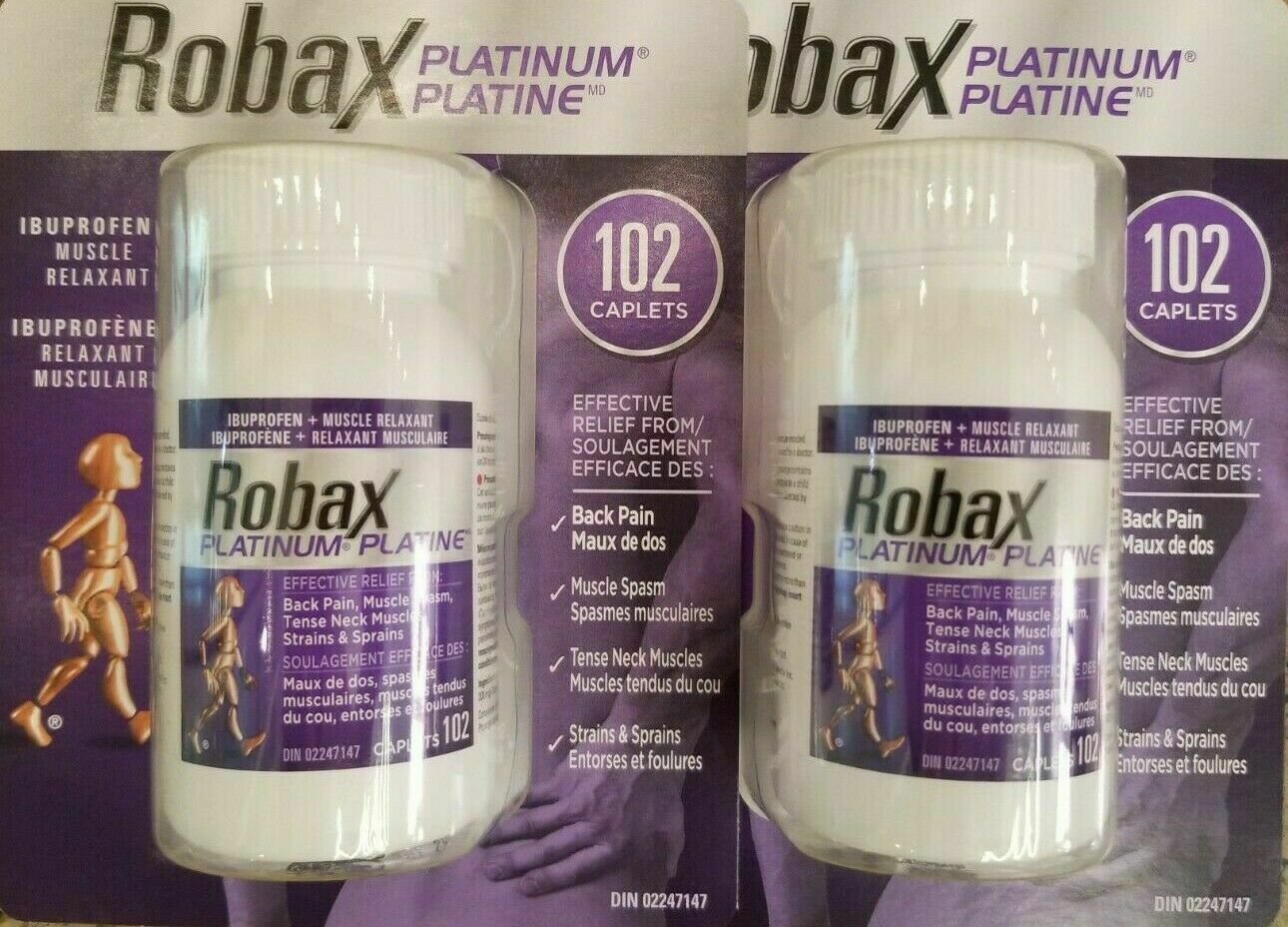 3X ROBAX Platinum Muscle and Back Pain Relief 102 Caplets Canada product