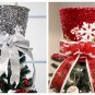 Christmas Tree Topper, Silver Shiny Sequins Top Hat Christmas Tree Top Decoration (Silver) or red