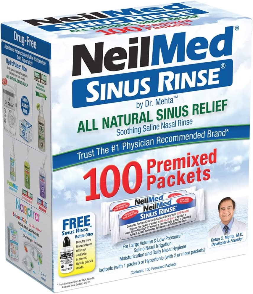 NeilMed Sinus Rinse All Natural Relief Premixed Refill Packets 100 Count (Pack of 1)