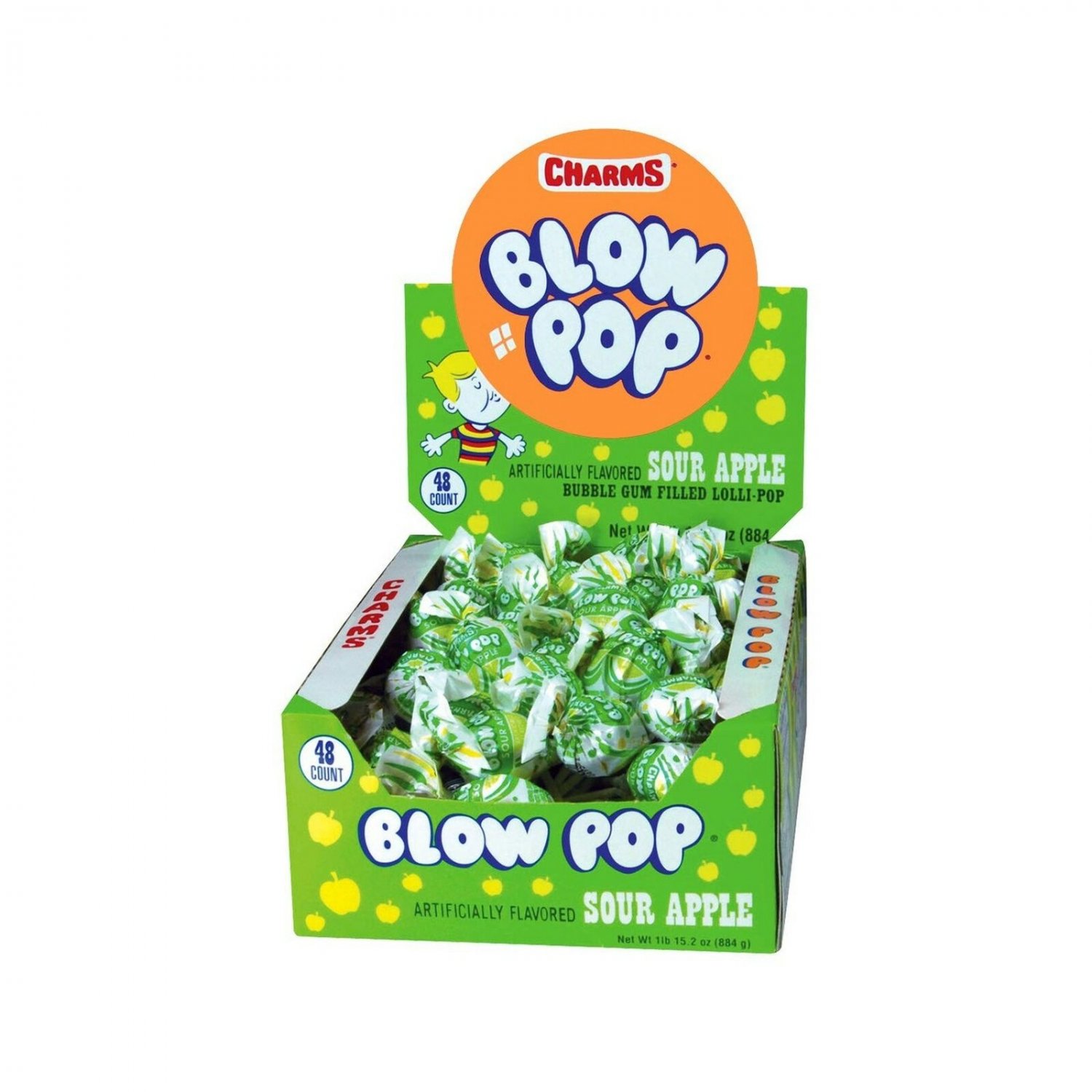 Charms Blow Pops, Sour Apple  Flavor Bubble Gum Filled Lollipops , 48 Count