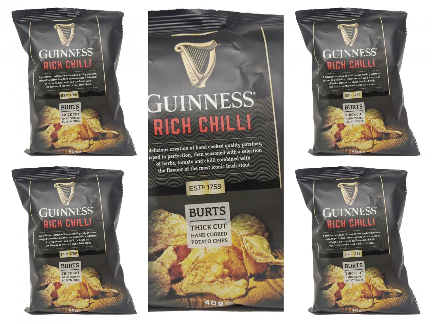 Chip Maniac- Guinness Rich Chilli 40g-- 5 count-From UK