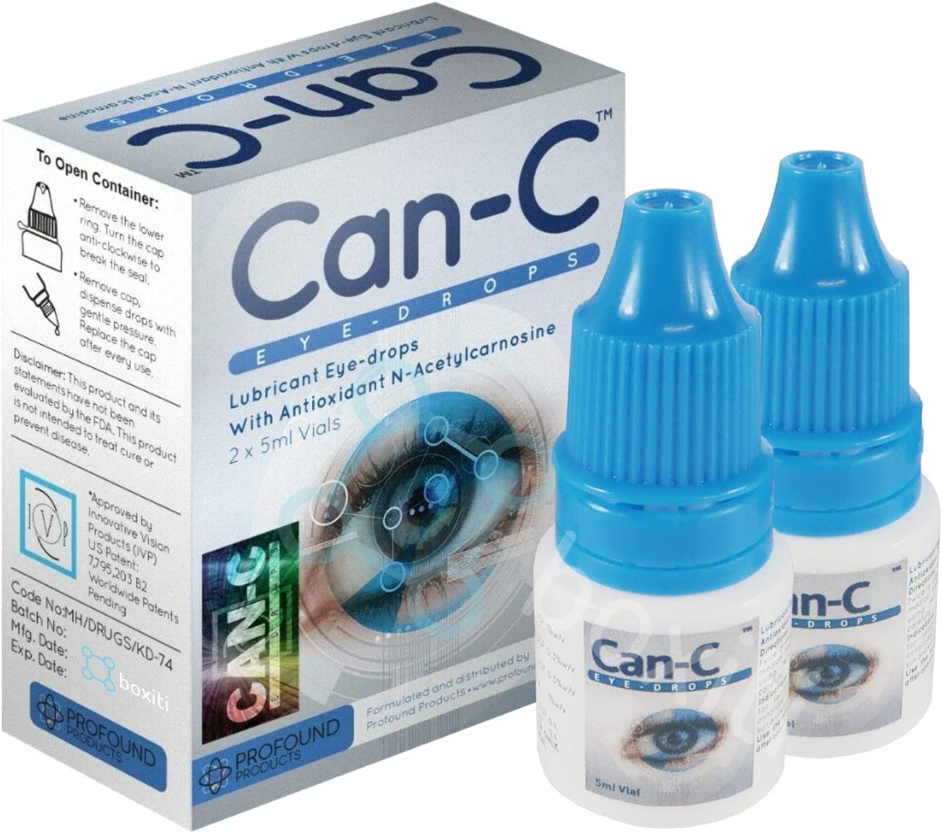 Can-C Eye Drops 5ml  (2 in 1 Pack) Can C Cataract Eye Drops N-Acetylcarnosine, Human and Animal Eye,