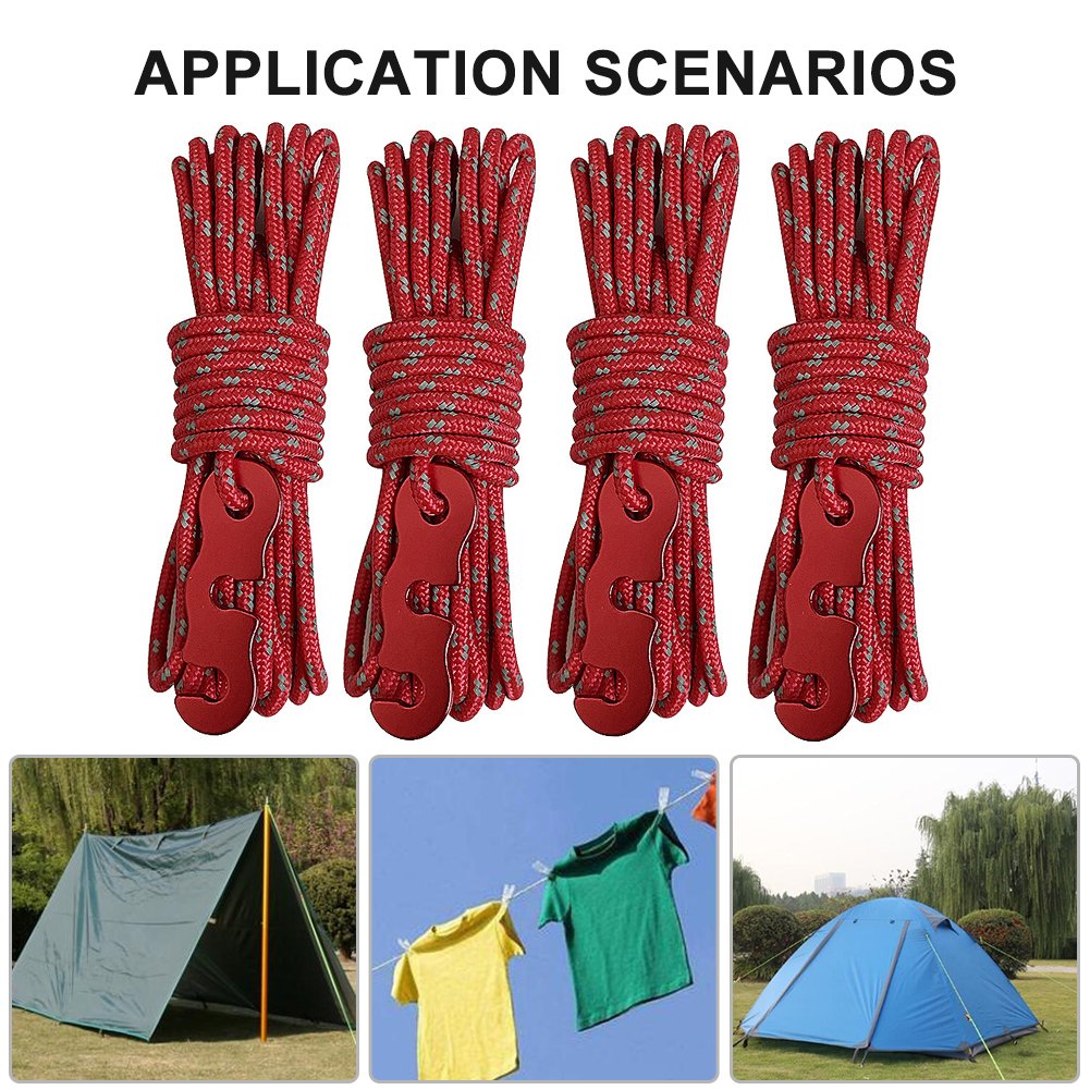 Military 4pcs Wind Rope with S-Shaped Hooks Buckle for Outdoor Camping Hikin