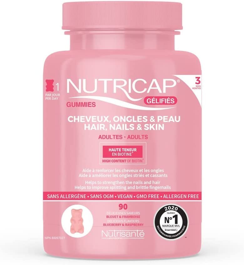 Nutricap Gummies Hair & Nail Growth Raspberry & Blueberry Flavor 90 gummies-- From Canada