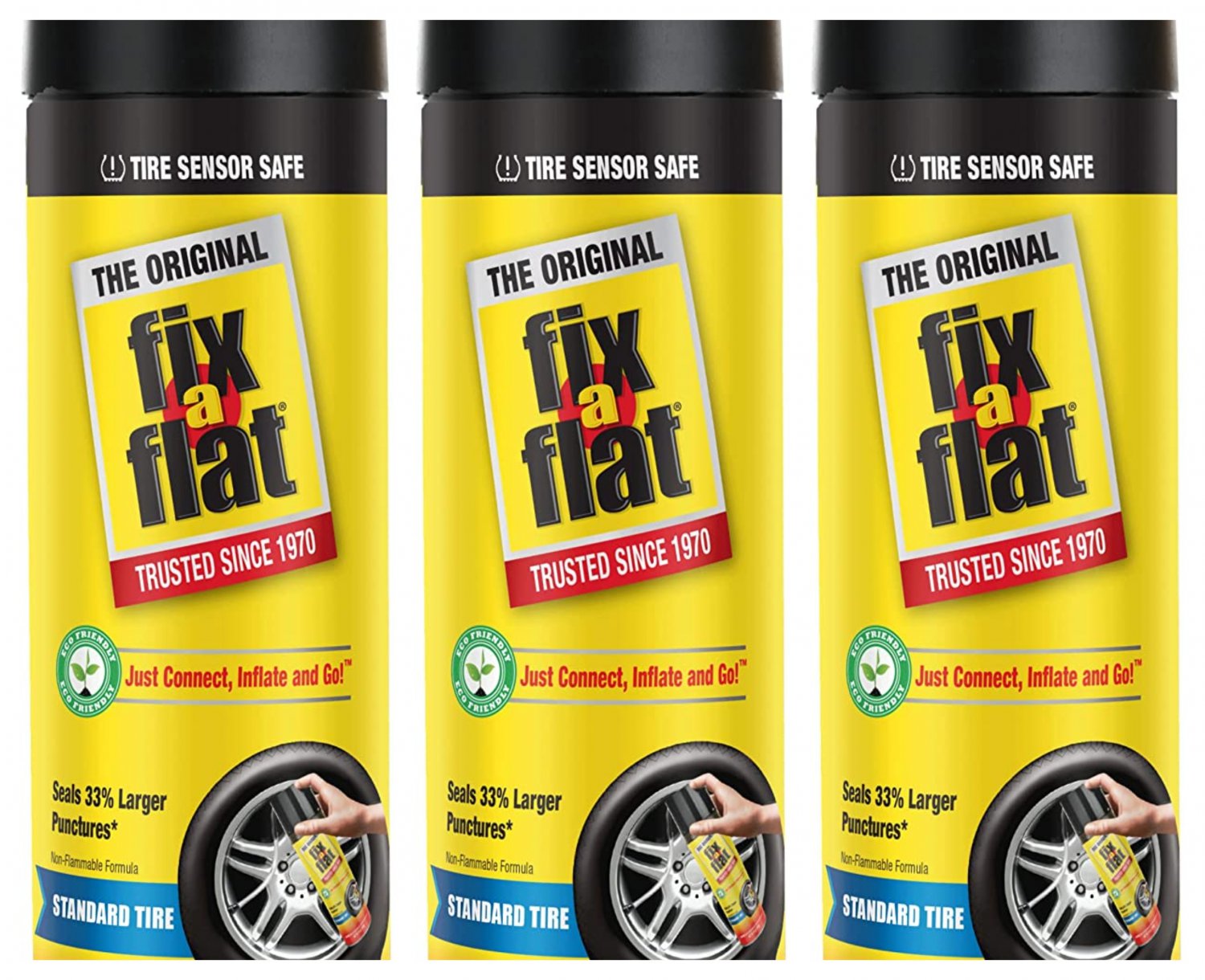 Fix-A-Flat Aerosol Emergency Flat Tire Repair & Inflator for Standard Tires 16oz X 3