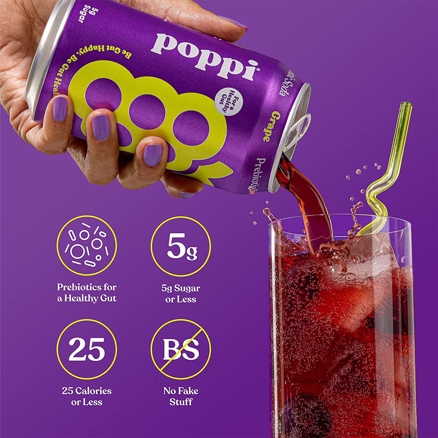 POPPI Sparkling Prebiotic Grape Soda W Gut Health Immunity 12 Can   643dba33d1fec 570682b 