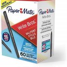 60X Paper Mate Ballpoint Pens, Write Bros. Black or Blue Ink Pens, Medium Point (1.0mm), 60 Count