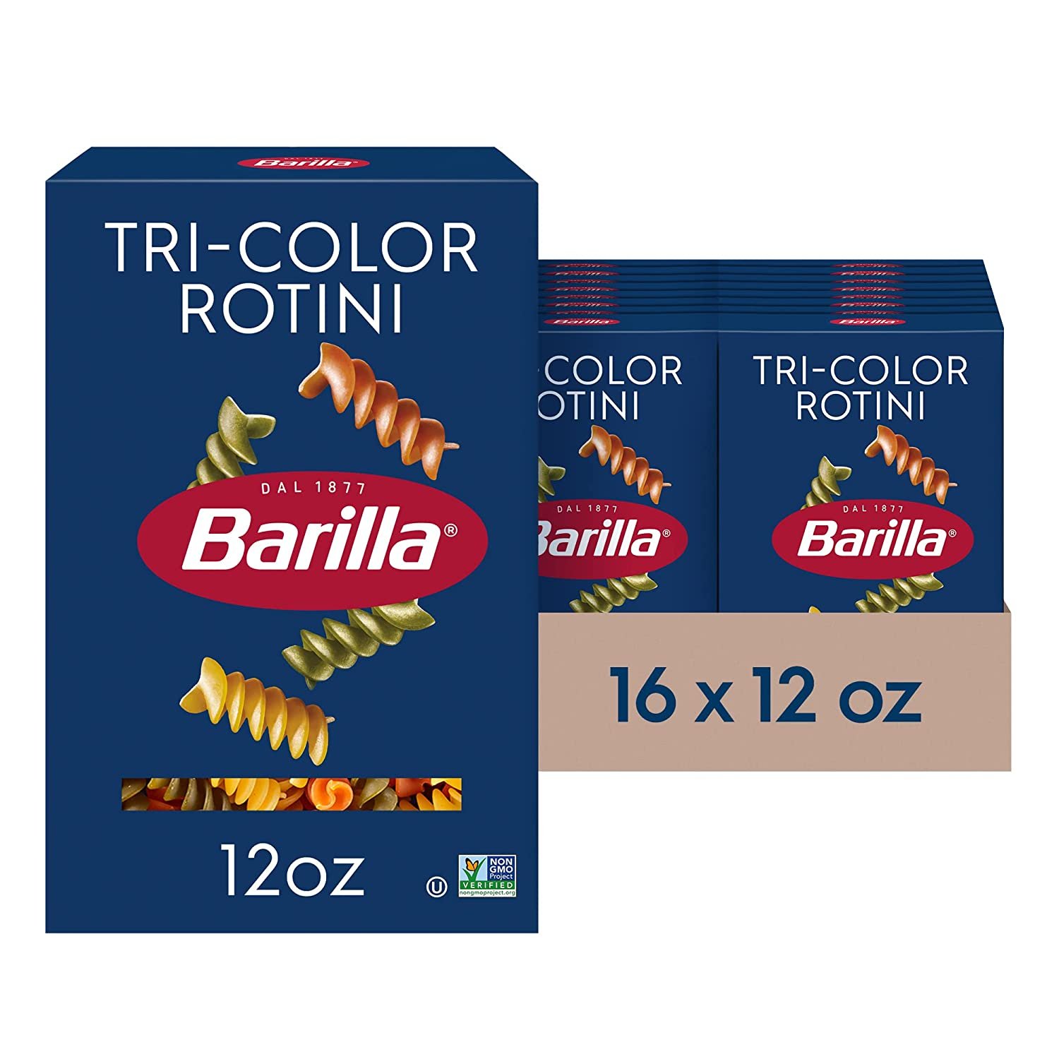 Barilla Tri-Color Rotini Pasta, 12 oz. Box (Pack of 16) -  Pasta Made with Durum Wheat Semolina -
