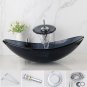 Tempered Glass Hand Painted Waterfall Spout Basin Black Tap Bathroom Sink