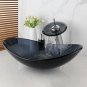 Tempered Glass Hand Painted Waterfall Spout Basin Black Tap Bathroom Sink
