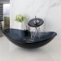 Tempered Glass Hand Painted Waterfall Spout Basin Black Tap Bathroom Sink