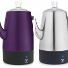 ELECTRIC COFFEE PERCOLATOR Maker Pot Stainless Steel Lid Copper-Purple-Red-Silver -Moss & Stone