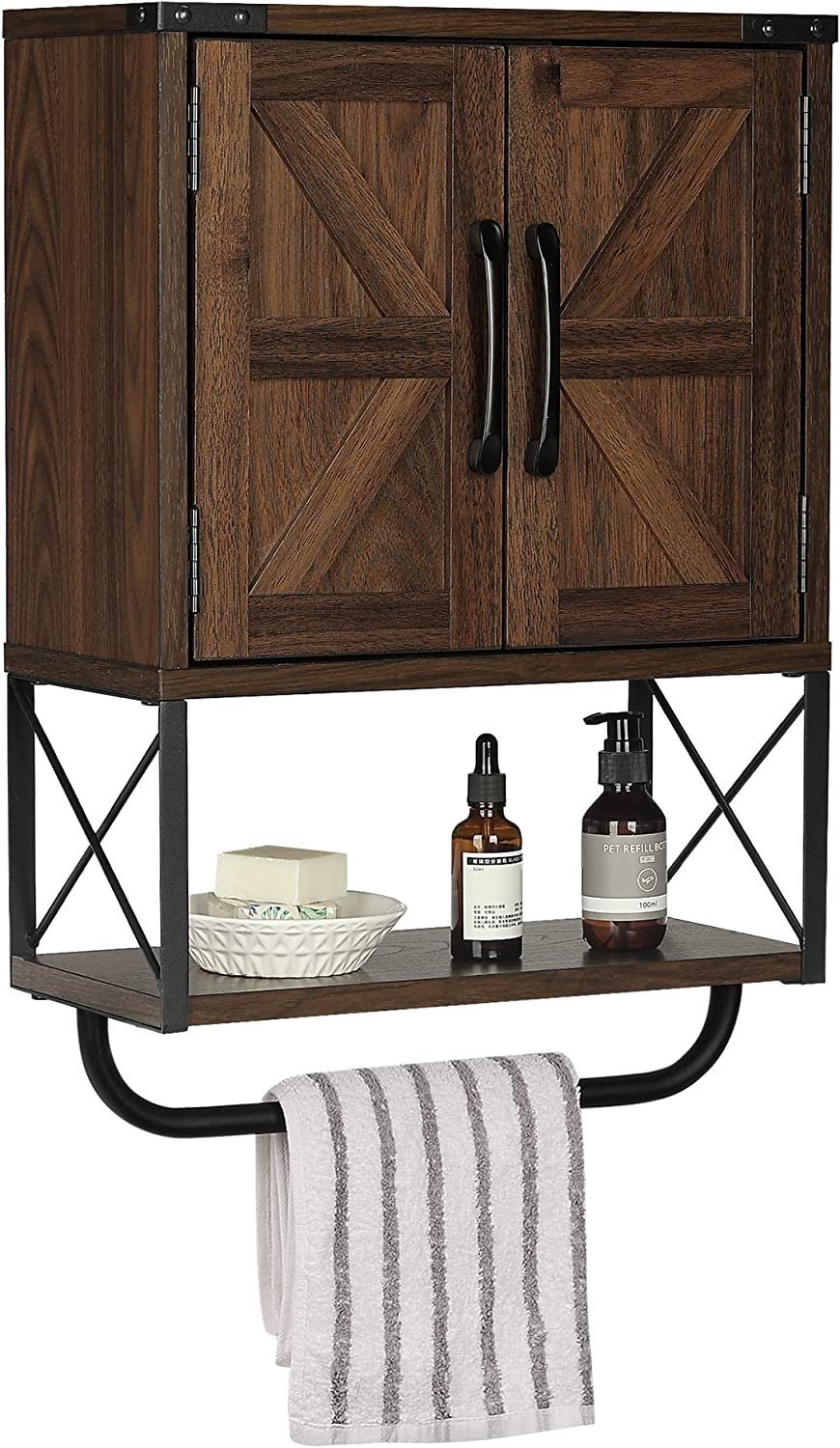 Farmhouse Rustic Medicine Cabinet with Two Barn Door,Wood Wall Mounted