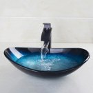 Tempered Glass Hand Painted Waterfall Spout Basin Black Tap Bathroom Sink