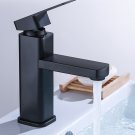 Black Bathroom Faucet Hot Cold Water Sink Mixer Tap Stainless Steel Paint Square