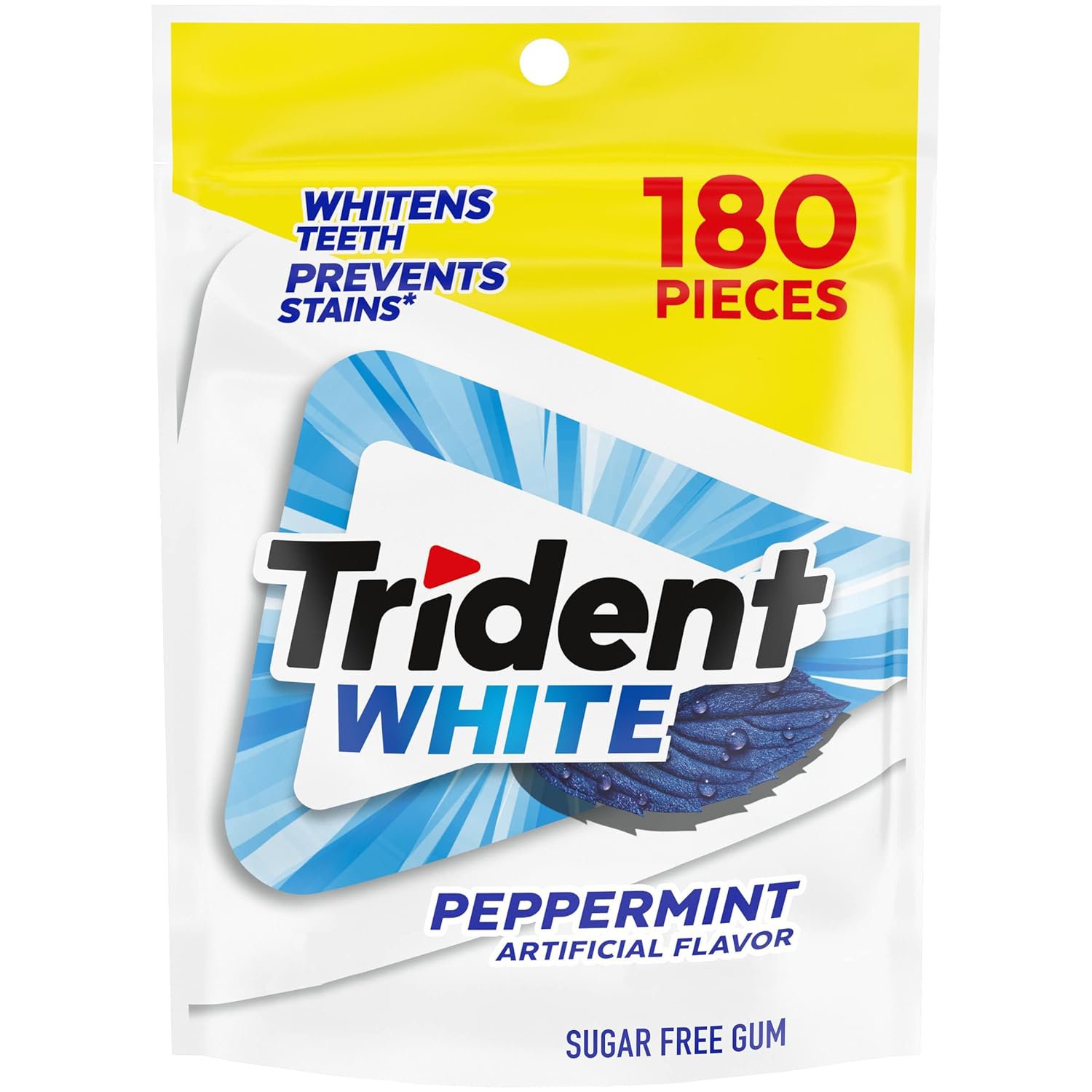 Trident White Peppermint Sugar Free Chewing Gum Whitens Teeth, 180 Pieces
