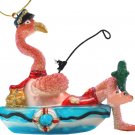 Fishing Flamingo Christmas Tree Glass Ornament Nautical Beach Pink Holiday 2023