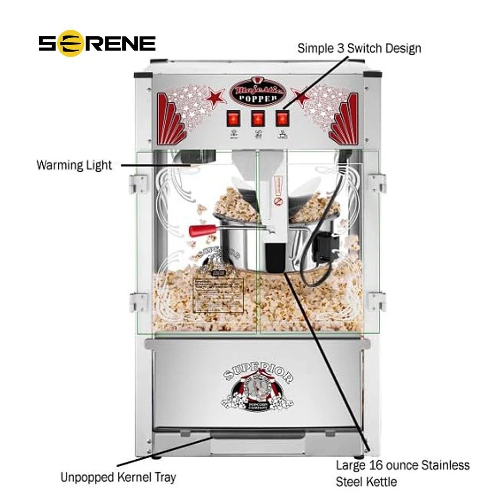 Popcorn Machine- Commercial Style Popcorn Popper-Makes Approx. 7.5 Gallons Per Batch (16 oz.