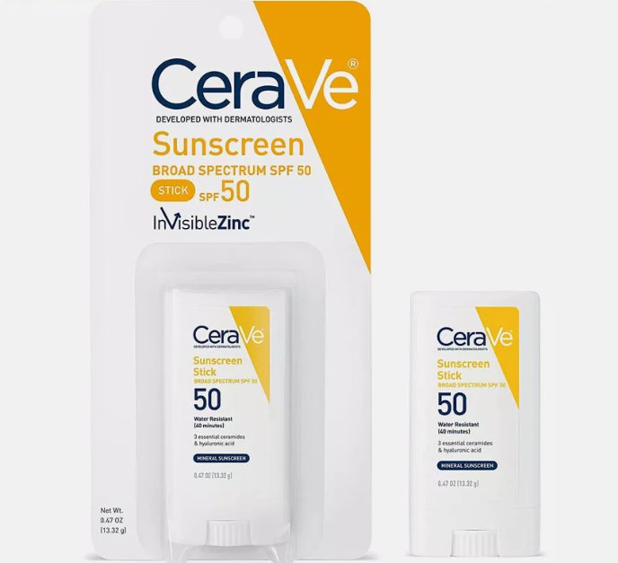 ,CeraVe Sunscreen Stick SPF 50 Mineral Sunscreen for Kids & Adults 0.47oz