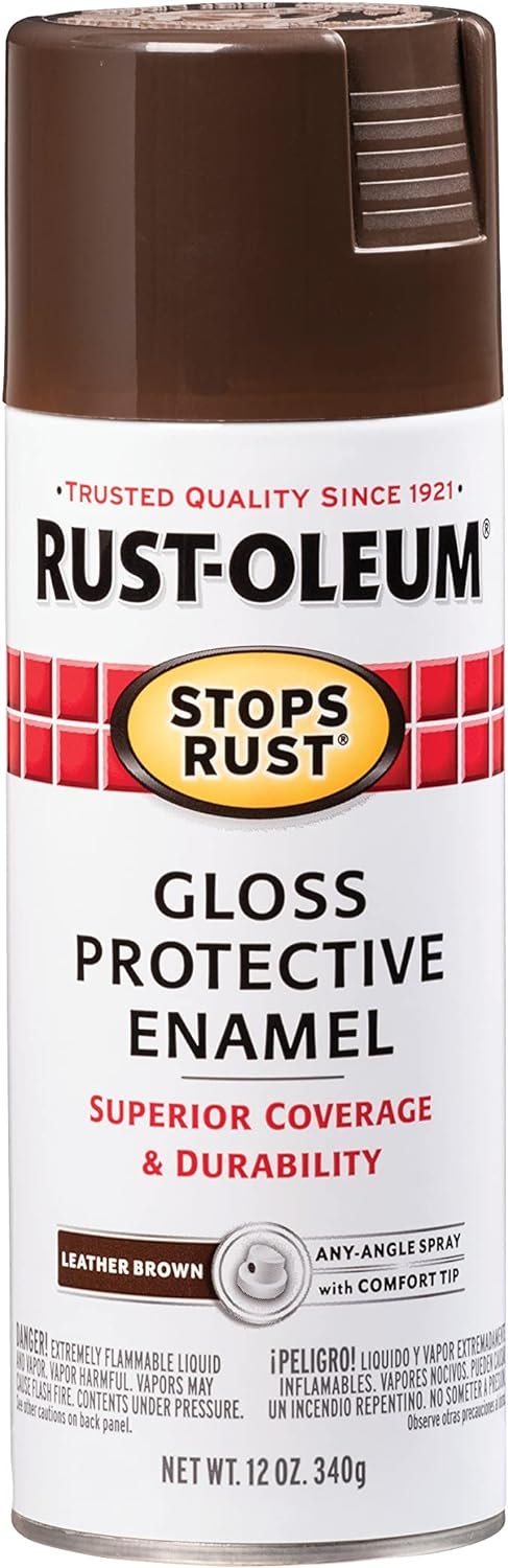Rust-Oleum 7775830 Stops Rust Spray Paint, 12-Ounce, Gloss Leather Brown