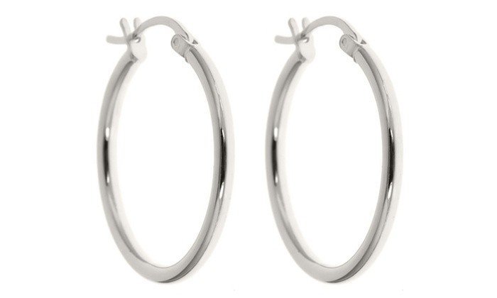 Silver 925 Sterling Silver 1" Thin Solid Hoop Earrings Sterling