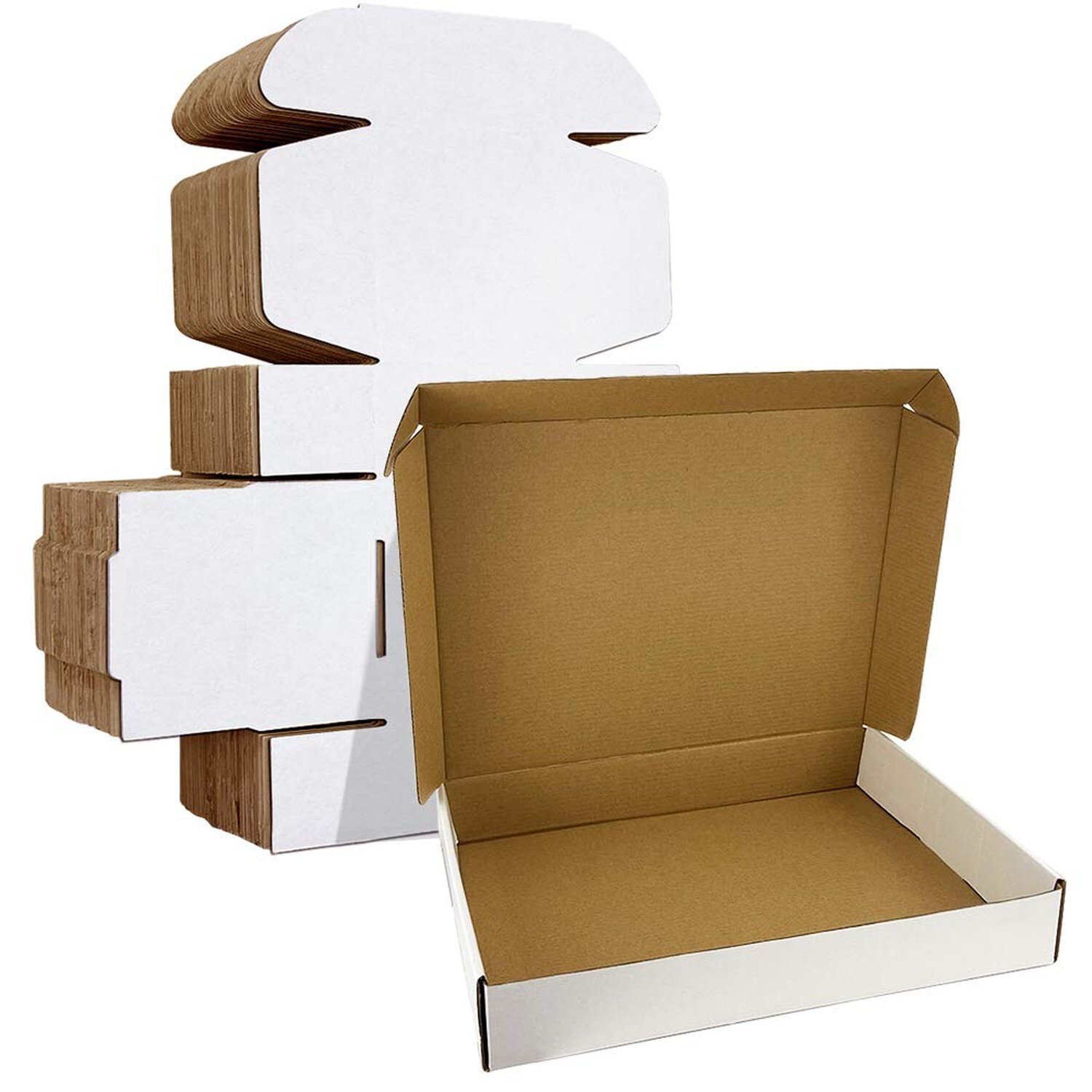 13x10x2 inches Shipping Boxes Set of 25, White Corrugated Cardboard