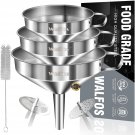 Stainless Steel Funnel, Walfos 3 Pack Kitchen Funnel with 2 Removable Strainer Stainless Steel Funnel, Walfos 3 Pack Kitchen Funnel with 2 Removable Strainer