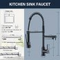 1pc Modern High-Arc Single Handle Kitchen Faucet with Pull-Down Sprayer, 360° Telescopic Splash