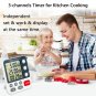 Digital Dual Kitchen Timer, 3 Channels Count Down/up Triple Cooking Timer for...
