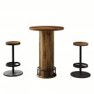 3-Piece Bar Table and Stool Set – Round Wood Top with Metal Frame, Modern Vintage Style