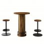 3-Piece Bar Table and Stool Set – Round Wood Top with Metal Frame, Modern Vintage Style