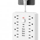 14-in-1 USB Power Strip – Surge Protector with Flat Plug, Extension Cord for Office & Kitchen