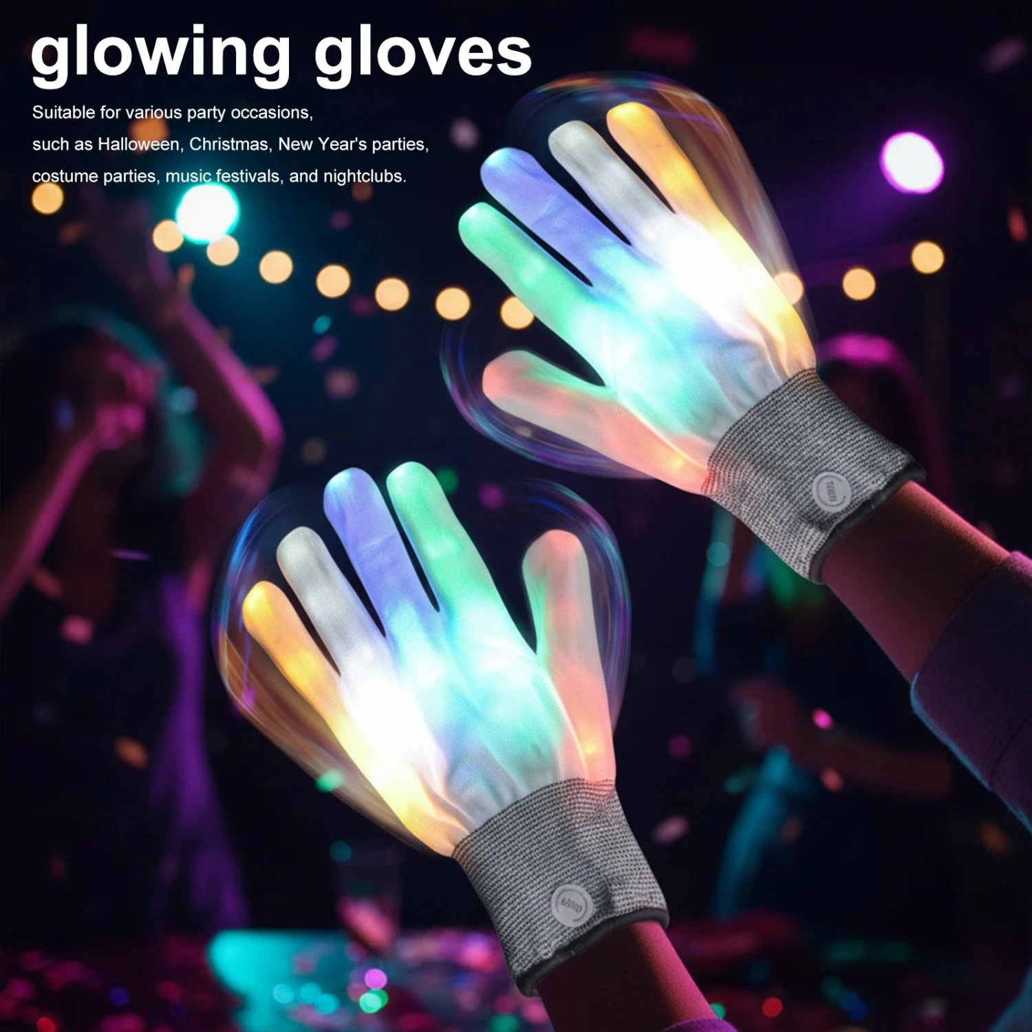 LED Light Up Glow Rave Gloves LED Colorful Flashing Finger Lighting Mittens for Entertainment C