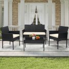 KROFEM 4pcs Wicker Bistro Furniture Set, Includes 2 Chairs with Water Resistant Cushions, Coffe