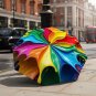Nous Automatic Folding Umbrella Rainbow Swirl with Paint-like Splashes.