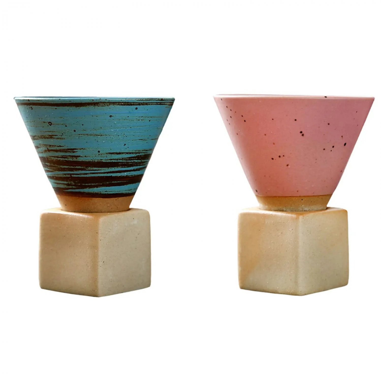 Ceramic Coffee Cup with Base 100mlCreative Triangular Cone Porcelain Cup Funnel Coffee Tea