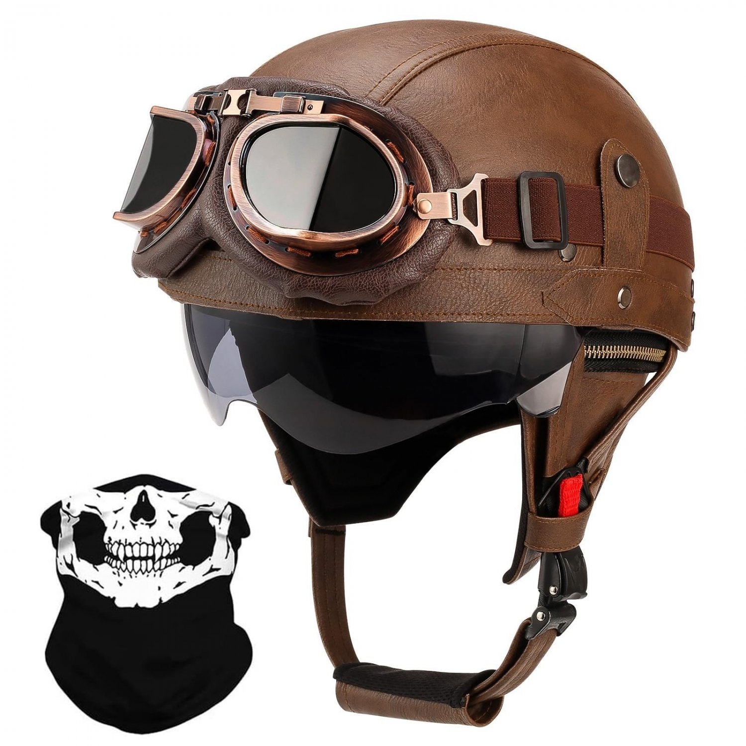 German Style Motorcycle Half Helmet DOT Approved Leather Low Profile Adult Helmet