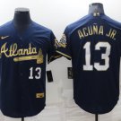 Atlanta Braves #13 Ronald Acuna Jr Navy 2021 World Series Champions Golden Edition Stitched Jersey