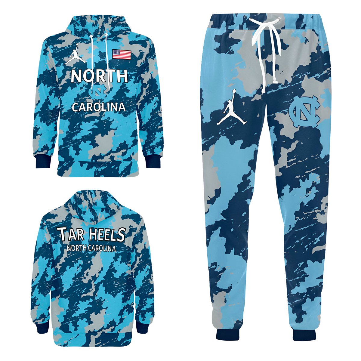 North Carolina Tar Heels NCAA Camo Tracksuit Hoodie And Sweatpants