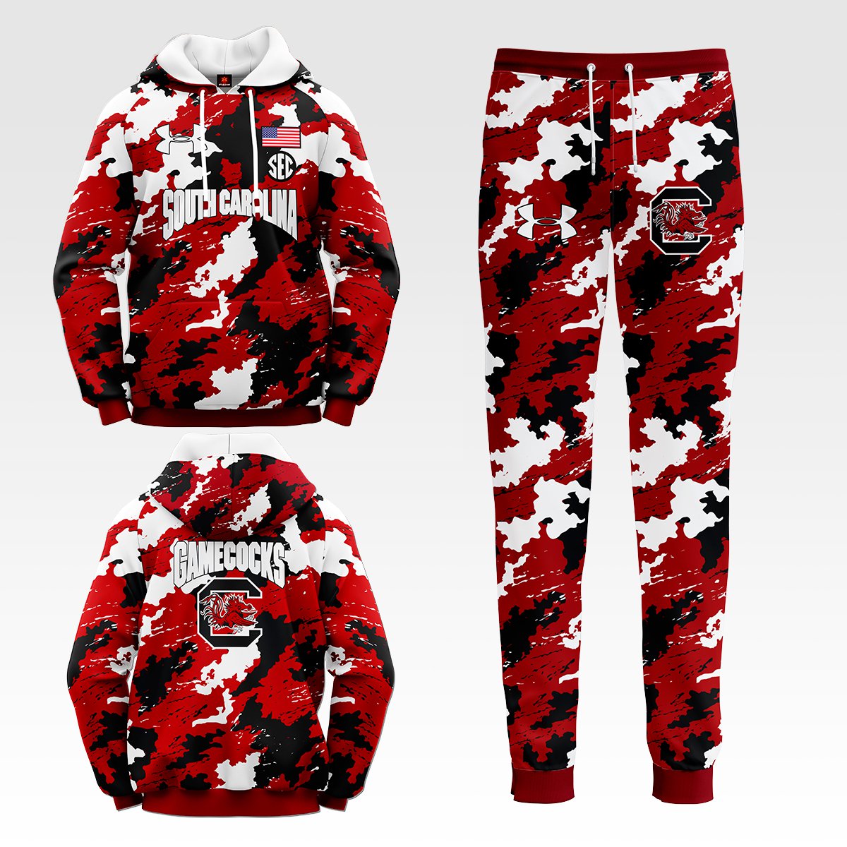 South Carolina Gamecocks NCAA Camo Tracksuit Hoodie And Sweatpants