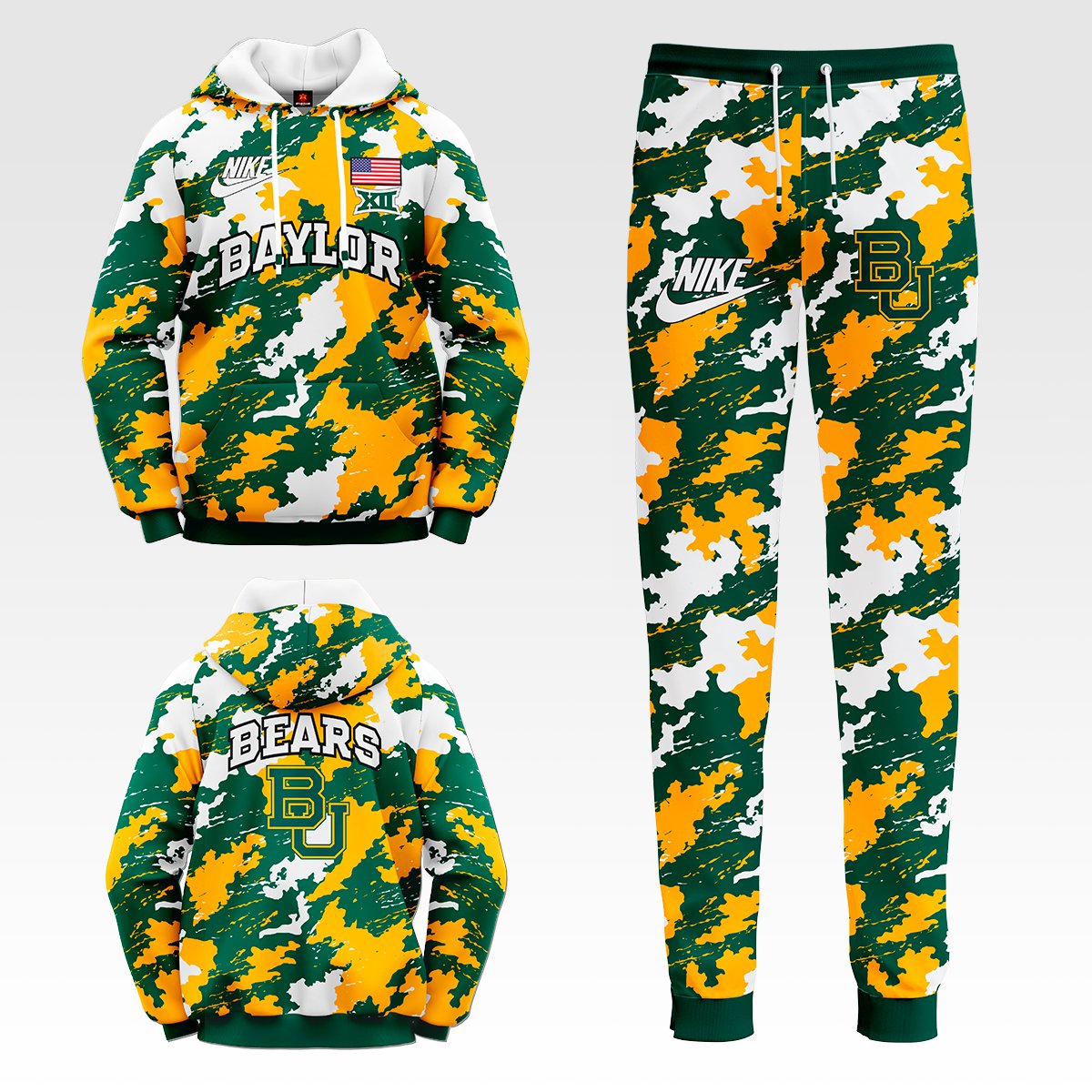Baylor Bears NCAA Camo Tracksuit Hoodie And Sweatpants