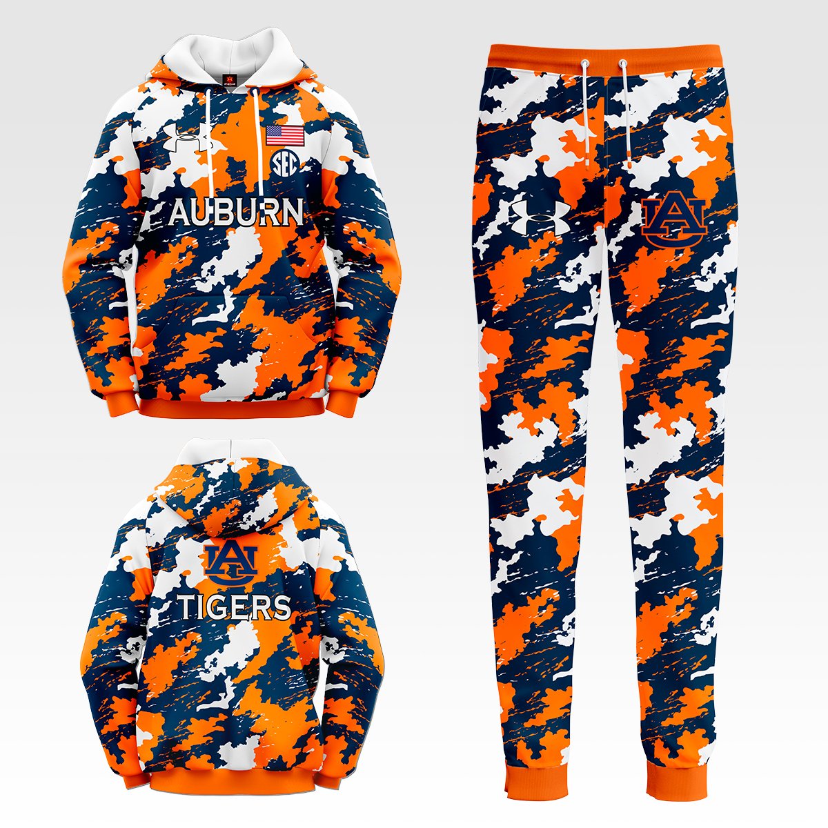 Auburn Tigers NCAA Camo Tracksuit Hoodie And Sweatpants