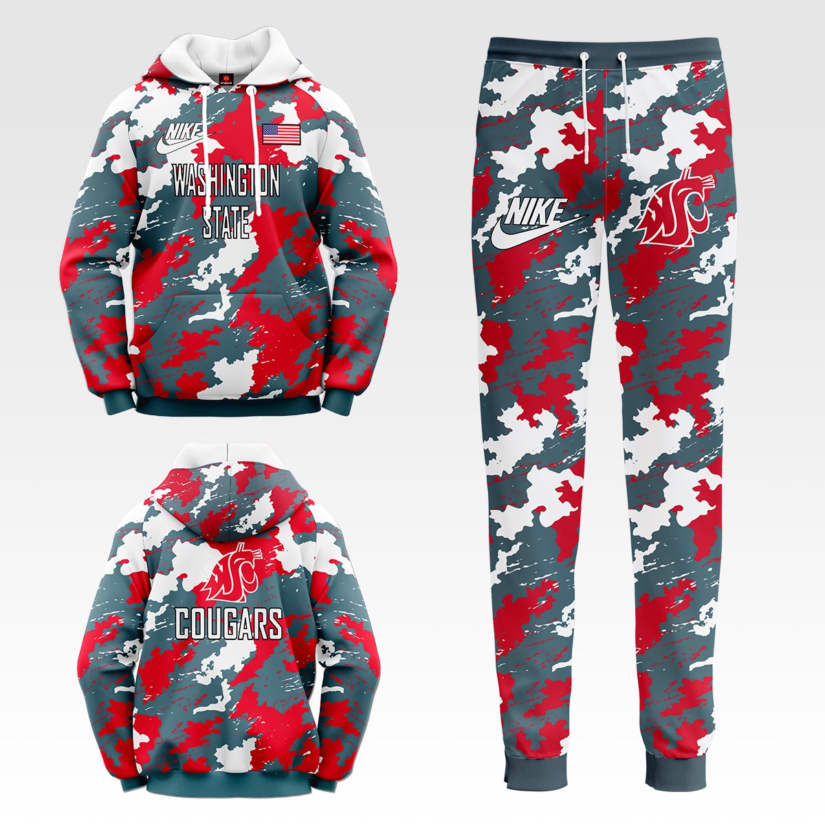 Washington State Cougars NCAA Camo Tracksuit Hoodie And Sweatpants